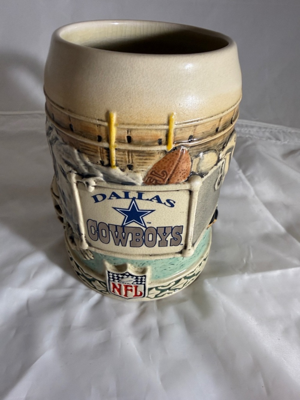 NFL Dallas Cowboys Beige and Blue Ceramic Stein